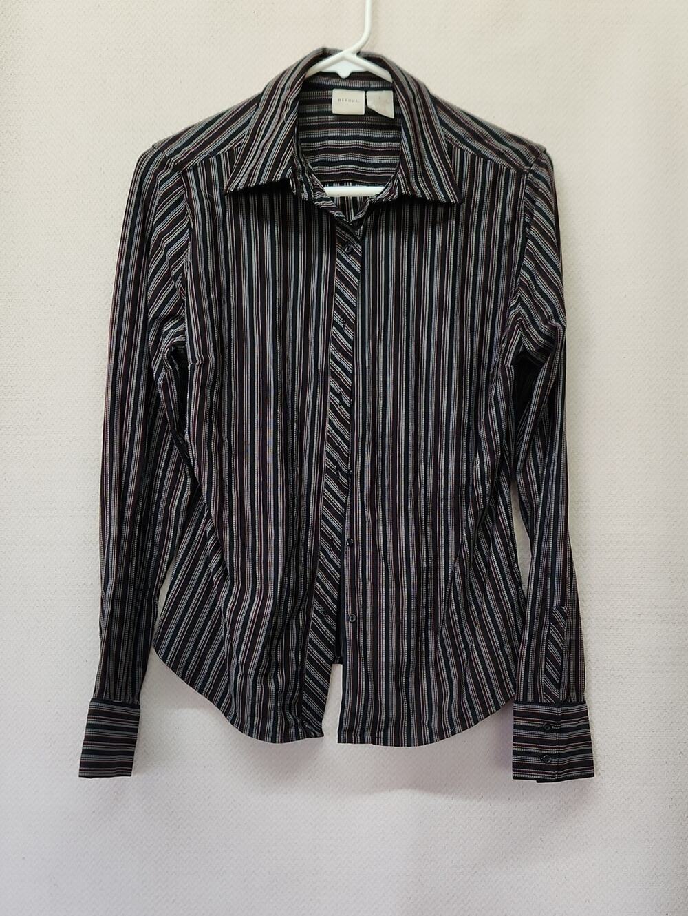 Merona Black Striped Button-Up Shirt with White & Red Accents